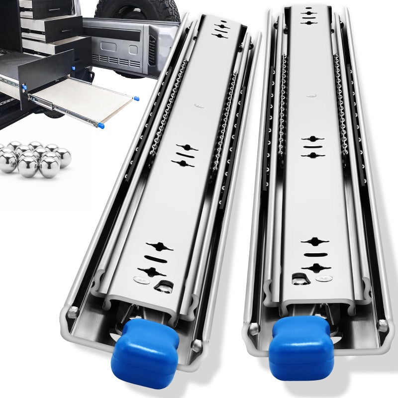 YENUO Heavy Duty Locking Drawer Slides Full Extension Runners with Lock 12 14 16 18 20 22 24 26 28 30 32 34 36 38 40 Inch Side Mount Ball Bearing Rails Track Glides 250 Lbs 1 Pair(W:53mm, 18 Inch) - Image 1